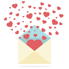 Hearts Spread Outside Mail's Envelope Vector Illustration.
