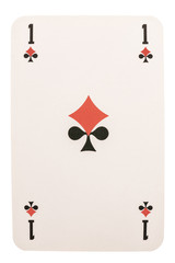 Clover and tile on the same playing card. Diamond, clover. On white background.