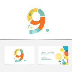 Creative Number 9 design vector template On The Business card template.Abstract Colorful Alphabe. Colorful Alphabet collection. Type Characters Logotype symbols.Abstract Colorful Alphabet