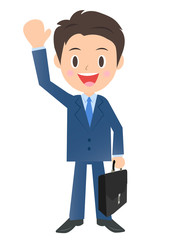 鞄を持つビジネスマン、男性会社員のイラスト素材、三頭身