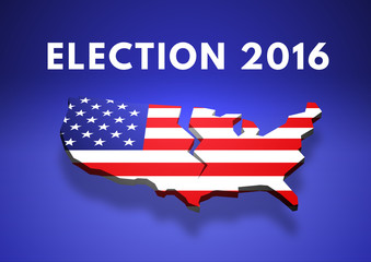 Map of US being torned from voters' opinion with the American flag