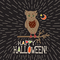 Halloween card with hand drawn owl silhouette