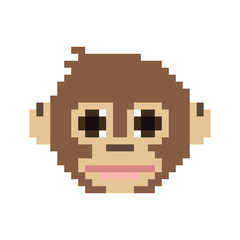 monkey head pixel art vector. isolated cartoon animal