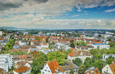 Fototapeta na wymiar Panoramic view of Bodensee from Munster of Konsnanz city.Germany.