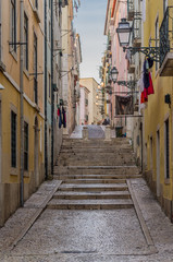 Fototapeta na wymiar Narrow street in Bairro Alto, Lisbon, Portugal