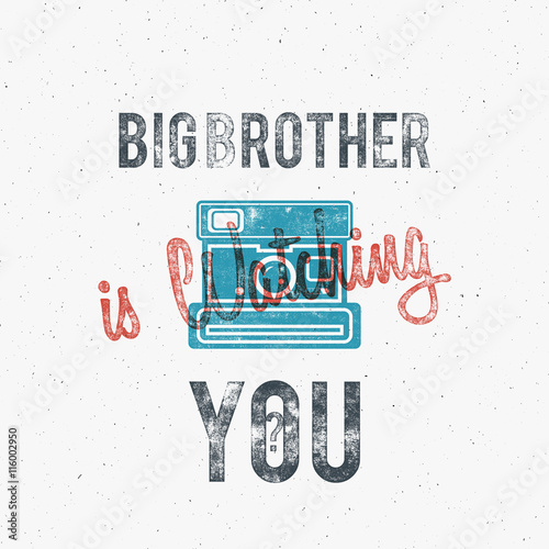 "Retro poster or logo template with old camera icon ...