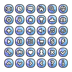Game icons set. Great collection of shiny modern user interface, UI vector icons, buttons for games, websites, web and mobile apps. Vector illustration
