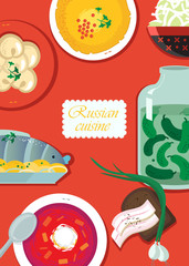 Set Russian national food. Food illustration russian cuisine