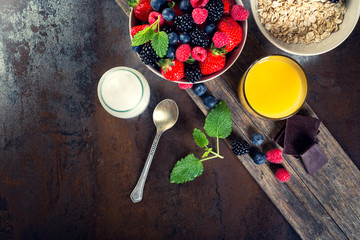 Bowl of berries. Healthy breakfast.