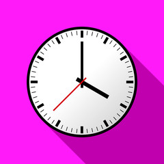 Clock icon, Vector illustration, flat design. Easy to use and edit. EPS10. Pink background with shadow.