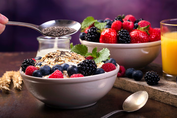 Spoon of chia and some berries