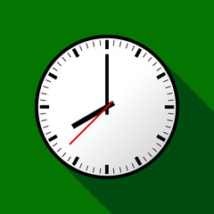 Clock icon, Vector illustration, flat design. Easy to use and edit. EPS10. Green background with shadow.