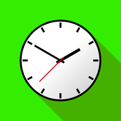 Clock icon, Vector illustration, flat design. Easy to use and edit. EPS10. Green background with shadow.