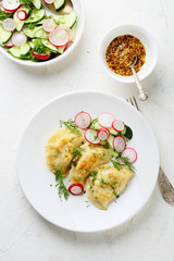 fried dumplings with salad