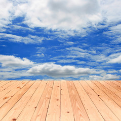 Sky clouds with wood floor