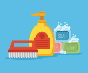 Cleaning supplies. Vector flat cartoon icon illustration
