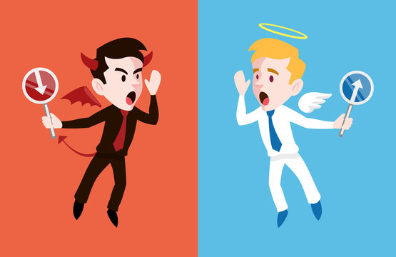 Angel and devil. Vector flat cartoon illustration