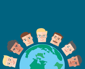 people cartoon around the world background vector