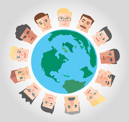 people cartoon around the world background vector