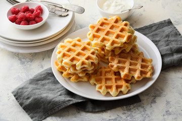 fresh homemade waffles on plate