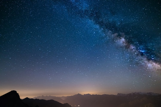 Glowing Milky Way and starry sky from the Alps