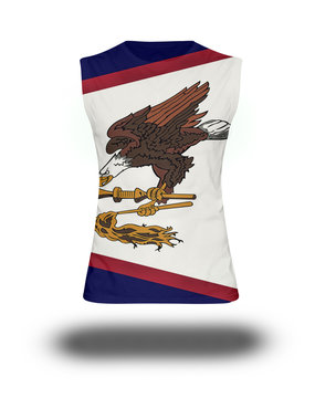 athletic sleeveless shirt with American Samoa flag on white background and shadow