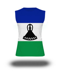 athletic sleeveless shirt with Lesotho flag on white background and shadow