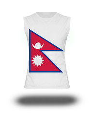 athletic sleeveless shirt with Nepal flag on white background and shadow