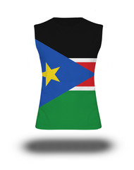 athletic sleeveless shirt with South Sudan flag on white background and shadow