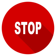 Flat design red round stop vector icon