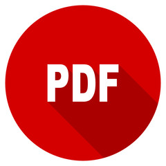 Flat design red round pdf vector icon