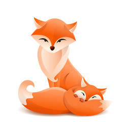 Mother and kid Foxes. Vector illustration
