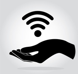 hands holding Wifi icon symbol vector