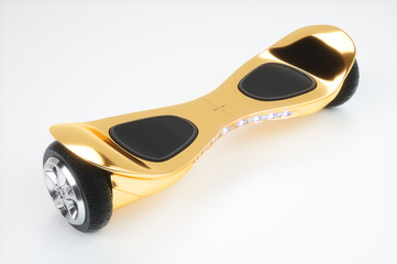 Golden color hoverboard on white. 3D rendering