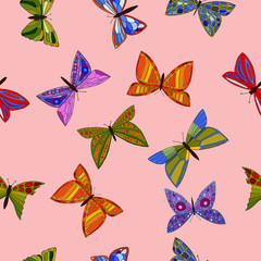 Fototapeta na wymiar abstract vector colorful doodle butterflies seamless pattern