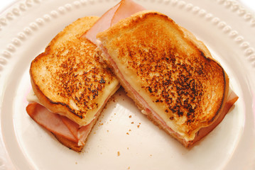 Grilled Ham and Cheese Sandwich Cut in Half