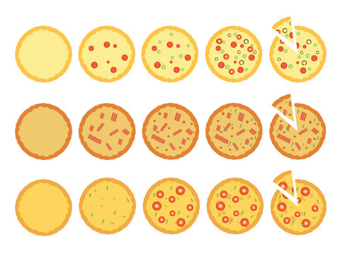 set of flat pizza icons isolated on white
