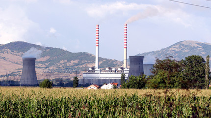 power plant with corn field