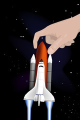 Naklejka premium Hand lenkt Rakete in einee Richtung