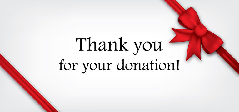 Thank You For Your Donation - Card With Red Ribbon