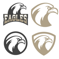 Set of emblems with eagles head. Sport team mascot.