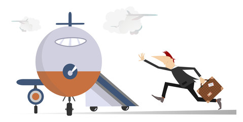 In the airport. Scurrying man trying does not miss the flight
