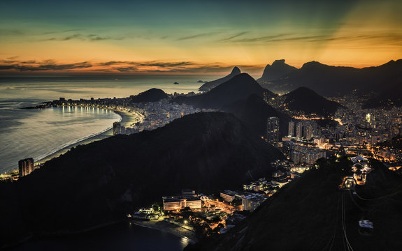 Rio De Janeieo high angle sunset view, Brazil