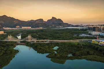 Barra da Tijuca aerial view at sunset, Rio de Janeiro