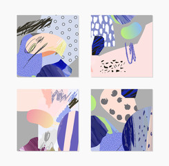 Set of cards and posters with creative collage, different textures. Vector