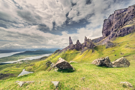 Summit of Old Man of Storr on the Isle of Skye in Scotland