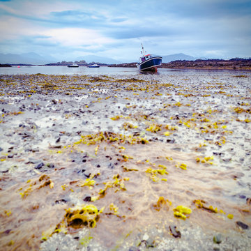 Low Tide Boats at the Scottish Coast of the Isle of Skye