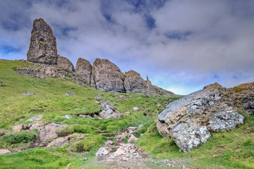 Grassy Slopes of Old Man of Storr of the Isle of Skye in Scotlan