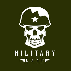 military camp emblem with skull and guns