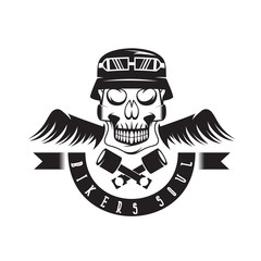 biker theme label with pistons ,wings and skulls